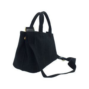 Prada top Canapa Black 2way handbag Tote handles canvas